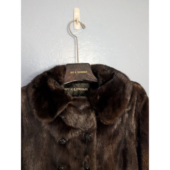 Roy H. Bjorkman Vintage Brown Mink Fur Double-Breasted Car Coat Collar pockets - Picture 2 of 16